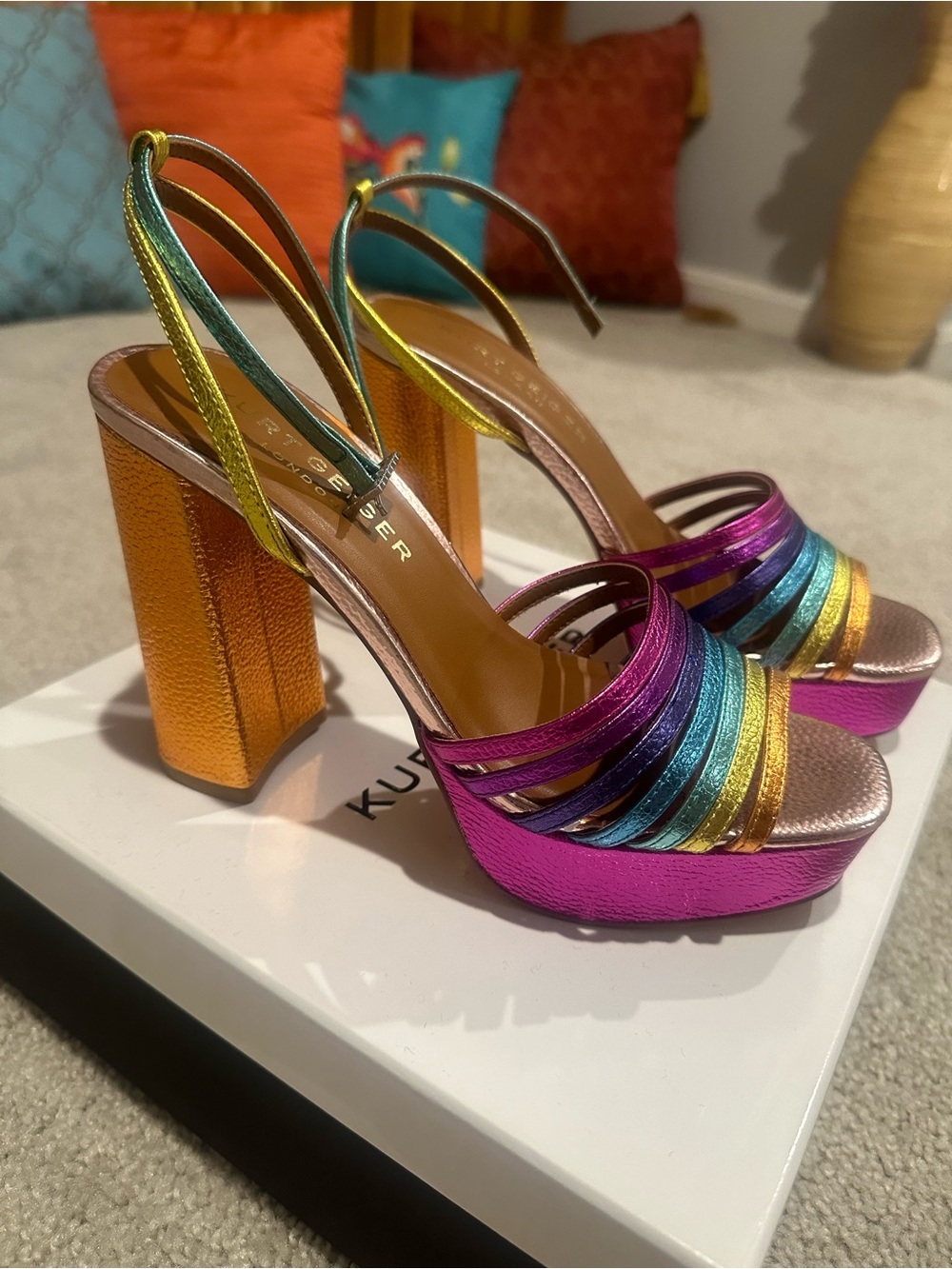Kurt Geiger Metallic Rainbow Multi-Color Platform Sandals